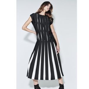 Zara Black and White Striped Midi Dress